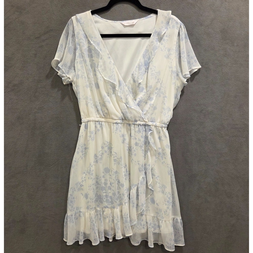 Lauren Conrad Ruffle Trim Faux Wrap Dress Womens Size Large Floral Cottage‎ Boho